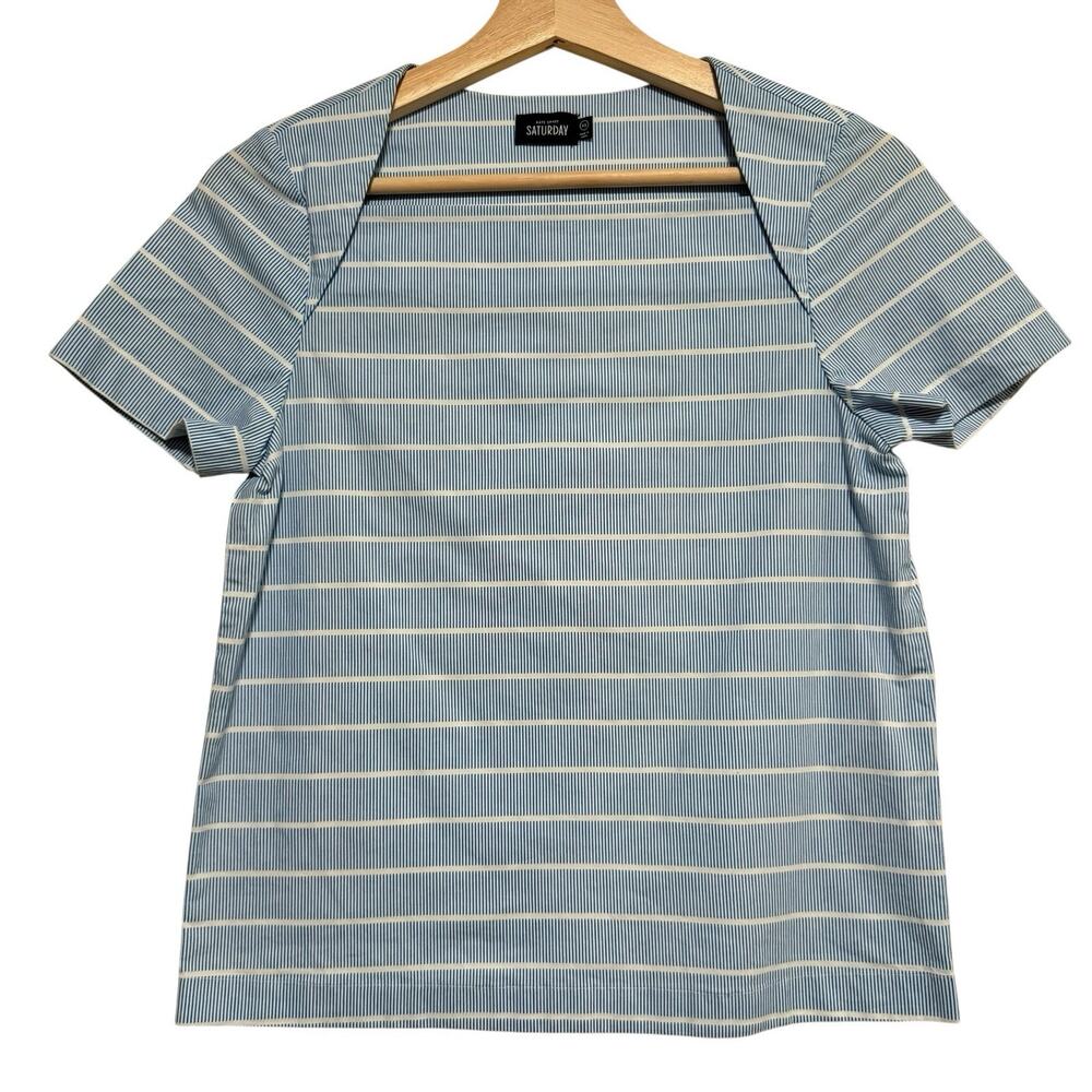 Kate Spade Saturday Blue White Stripe Short Sleeve Top SIZE XS Nautical Preppie